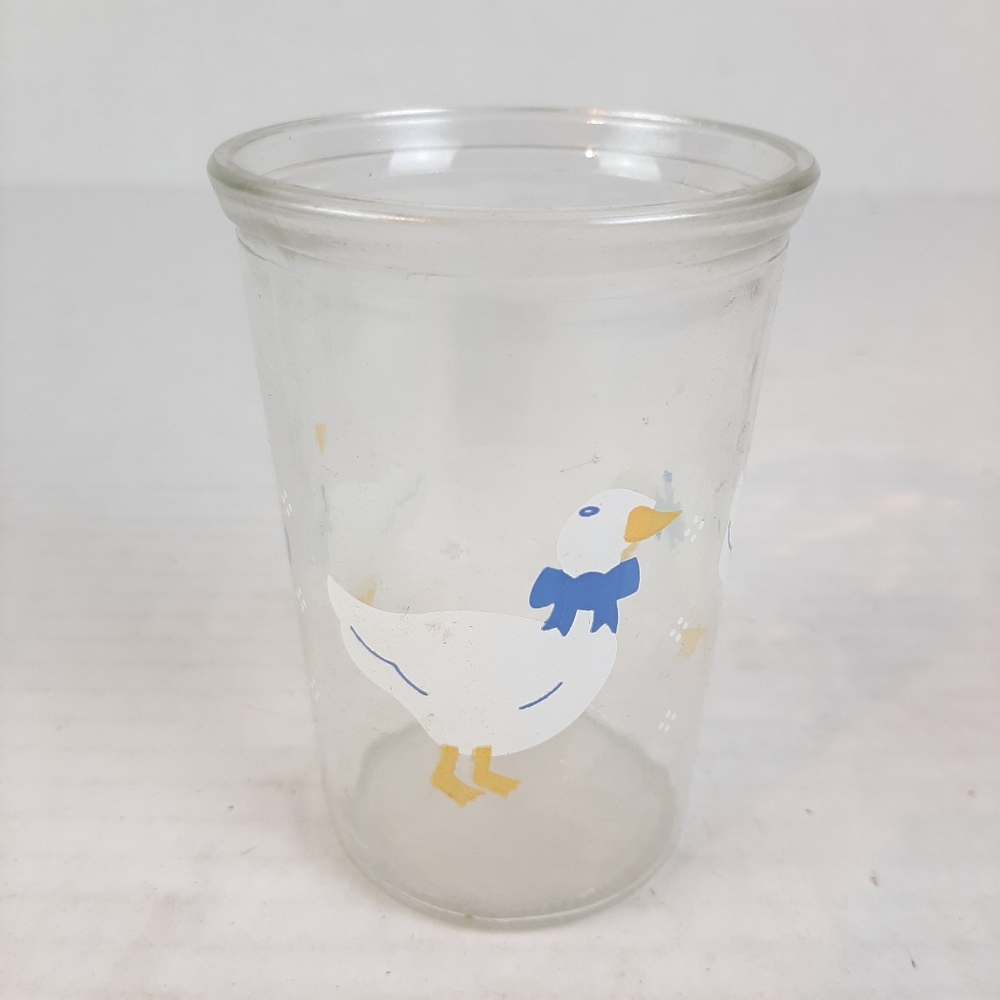 🔥BAMA Jelly Jar White Ducks Geese w/ Blue Bows JuiceGlass